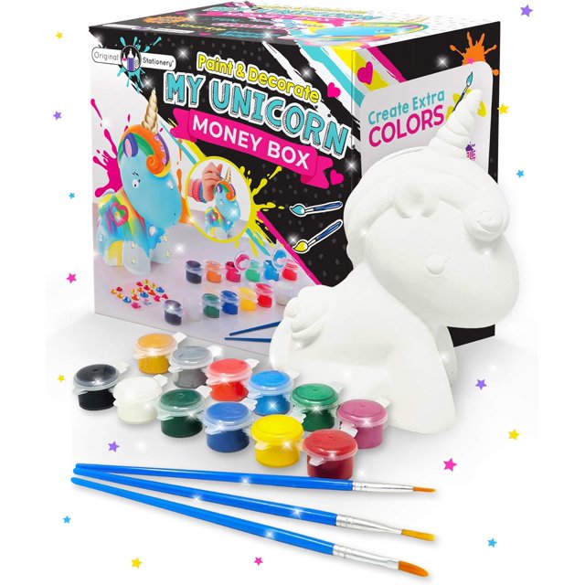 Hucha con forma de unicornio Zhivalor Set de manualidades para niñas con pinceles pinturas piedras preciosas y pegatinas