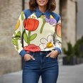 thumbnail image 2 of QASIEATN Long Sleeve Tops for Women Casual Lapel Denim Stitching Pullover Sweatshirt Spring Fall Fashion Clothing, 2 of 8