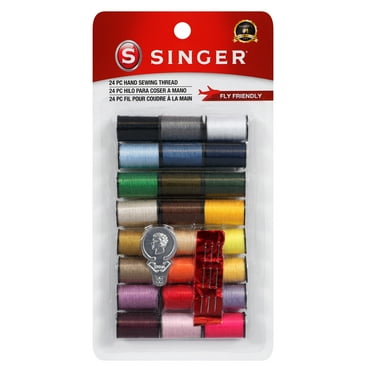 SINGER 100% Polyester Hand Sewing Thread, Assorted Colors, 10 Yds Each - 24 Count