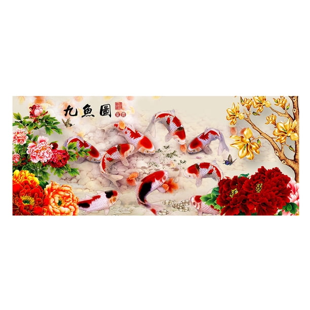 Kit de bordado de diamante Wdftyju 5D peonía nueve peces decoración del hogar