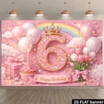 6th birthday party banner background fabric, with pinkish gold sequin ...