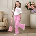thumbnail image 2 of LRen Toddler Summer Clothes Girls 3t Bow Short Sleeve T Shirt Tops and Elastic Waist Pants Sports Suit Crewneck Everyday Stretch-Fit Activewear Set Preppy Clothes, 2 of 5