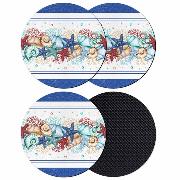 Navy Starfish Summer Coasters Set of 4, Absorbent Coasters for Drinks, Ocean Conch Coral Coastal Shell Coaster for Desk Coffee Table Protection, Home Decor House Warming Gifts 4"