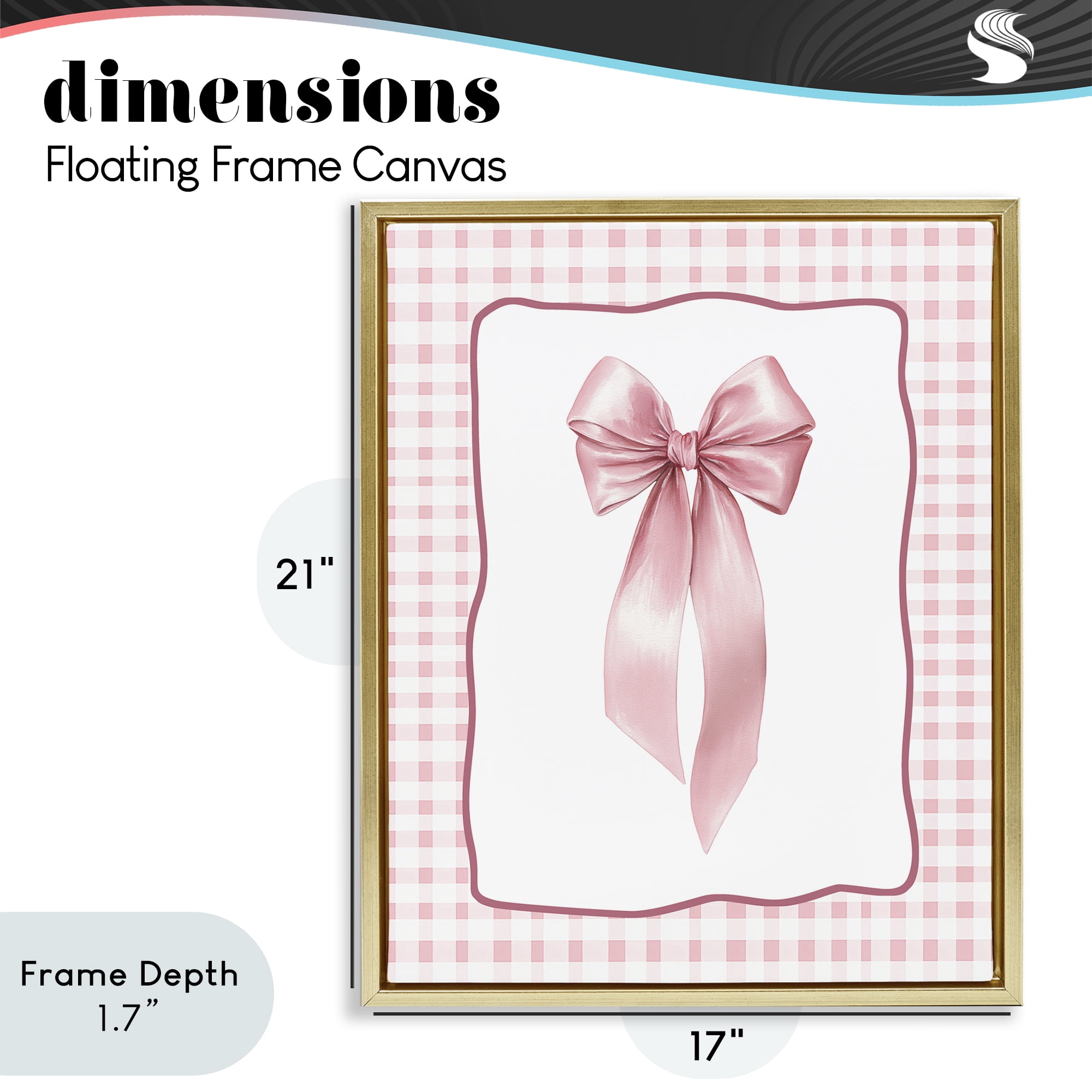 Stupell Industries Pink Gingham Ribbon Gold Framed Floater Canvas Wall Art, design by Christine Simpson Art