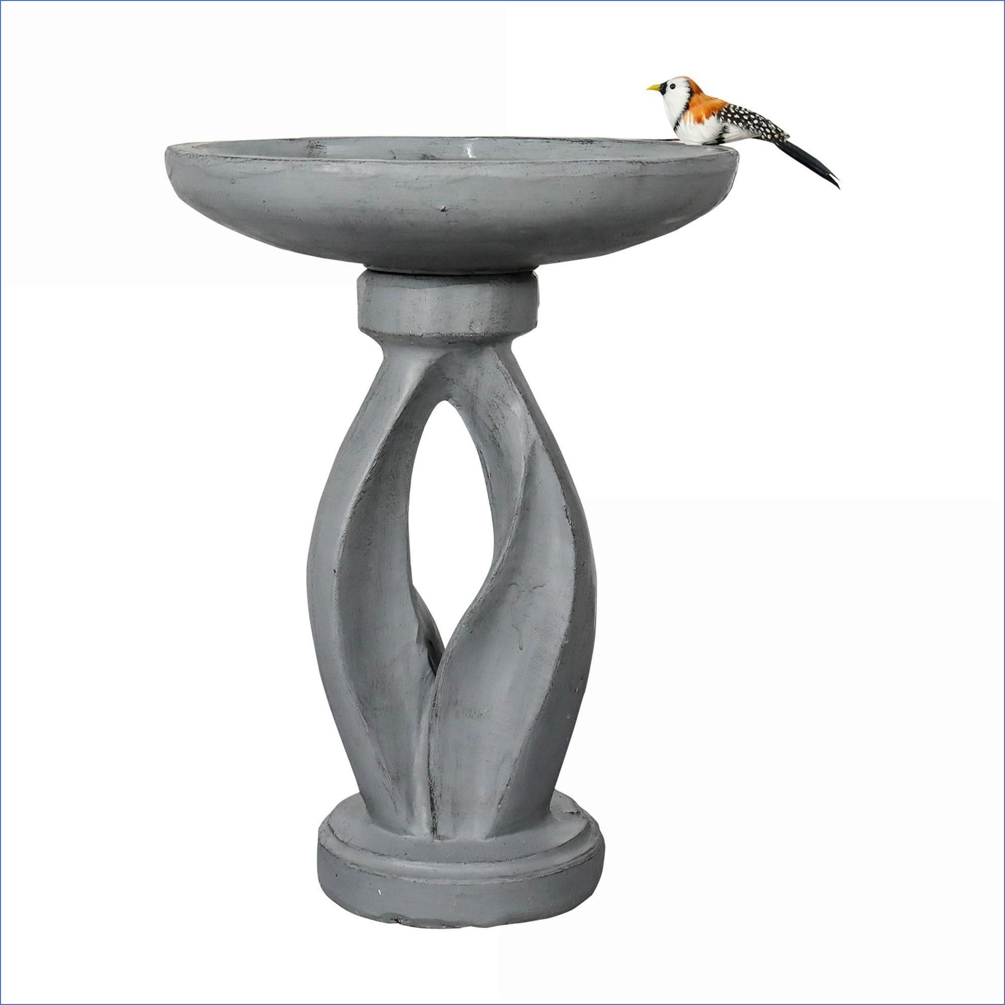 Bird Baths | Modern 21.8" Tall Outdoor Bird Bath for Garden, Yard, Patio | Concrete Cement | Single Tier Pedestal