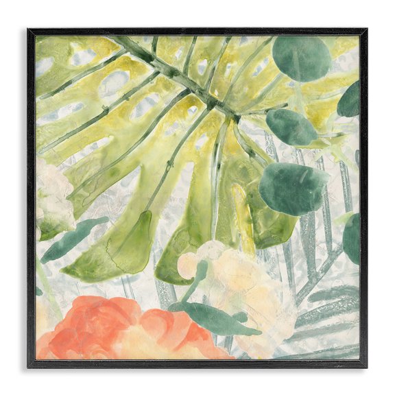 Stupell Industries Bohemian Green Palm Leaves Layered Abstraction Tropical Floral Black Framed Giclee Art, 12 x 12, by June Erica Vess