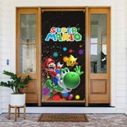 Game Super Mario Door Cover Decorated Banner Tapestry Home Decoration Holiday Party Supplies Door Banner Porch Sign Banner 72.8 x 35.4 Inch