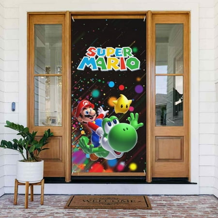 Game Super Mario Door Cover Decorated Banner Tapestry Home Decoration Holiday Party Supplies Door Banner Porch Sign Banner 72.8 x 35.4 Inch