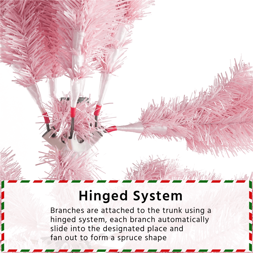 Alden Design Pink Hinged Spruce Artificial Christmas Tree, with Foldable Stand 7.5'