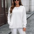 thumbnail image 6 of WTOBBY Women's Button Hem Slit Hoodie, Solid Color Casual Pullover, Long Sleeve Round Neck Top with Side Vent Design and Modern Street Style,White L, 6 of 8