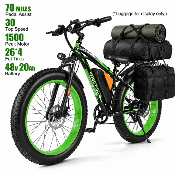 EOEOTWO Electric Bike for Adults, 26" Fat Tire Class 3 Pedal-Assist All-Terrain Mountain E-Bike, 48V 20Ah Battery, Front Suspension & Dual Disc Brakes, 330 lbs Load, UL 2849 Certified