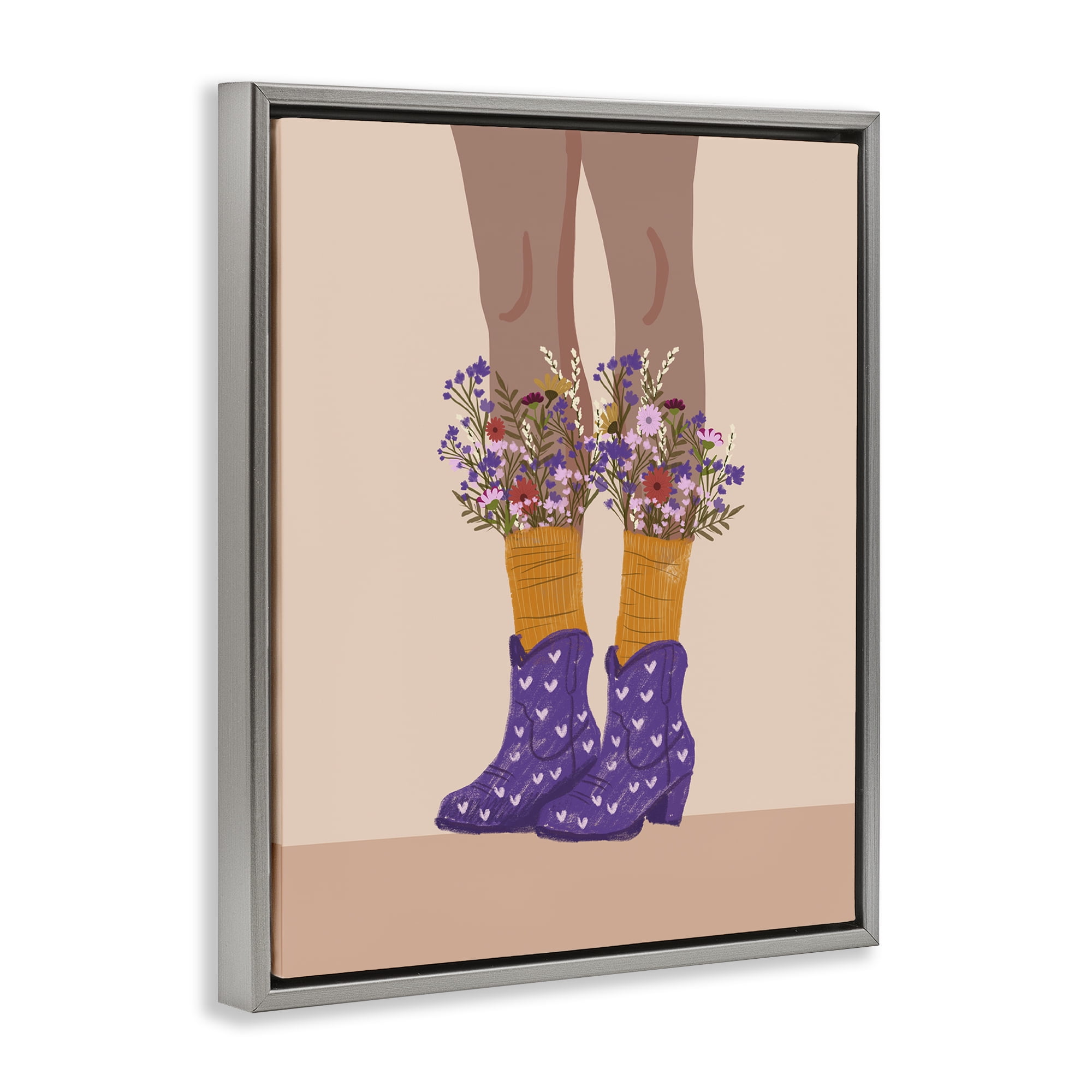 Stupell Industries Wildflower Fashion Illustration Novelty Painting Gray Floater Framed Art Print Wall Art, 25 x 31
