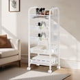 thumbnail image 2 of 5 Tier Rolling Cart Storage Vegetable Rack, Metal Slim Storage Trolley on Wheels, Beauty Fruit Drinks Trolley with 4 Hooks, Mesh Basket Narrow Shelf Unit for Kitchen Bathroom Office, 2 of 6