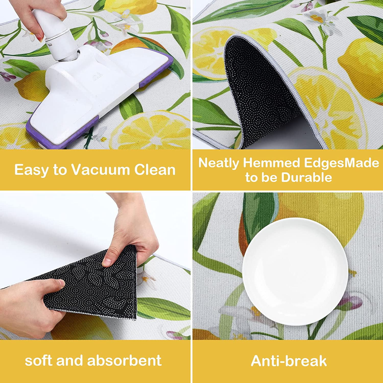 2 Pieces Lemon Kitchen Rugs Set Farmhouse Kitchen Rugs Fruit Runner Rugs Non Slip Rubber Backing Area Rug Lemon Doormat Washable Indoor Outdoor Mats Country Kitchen Decor, 17'' x 30'', 17''x 47''