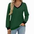 thumbnail image 2 of WTOBBY Women's Fashion Casual Top with V-Neck and Color Block Design, Long Sleeve Shirt Style for Stylish Outfits, Comfort Fit for Everyday Use, Great for Layering,Dark Green S, 2 of 5