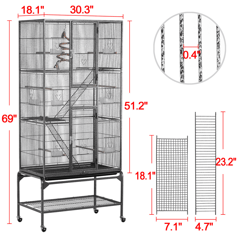 Renwick 69" H Extra Large Bird Cage with Detachable Stand, Matt Black