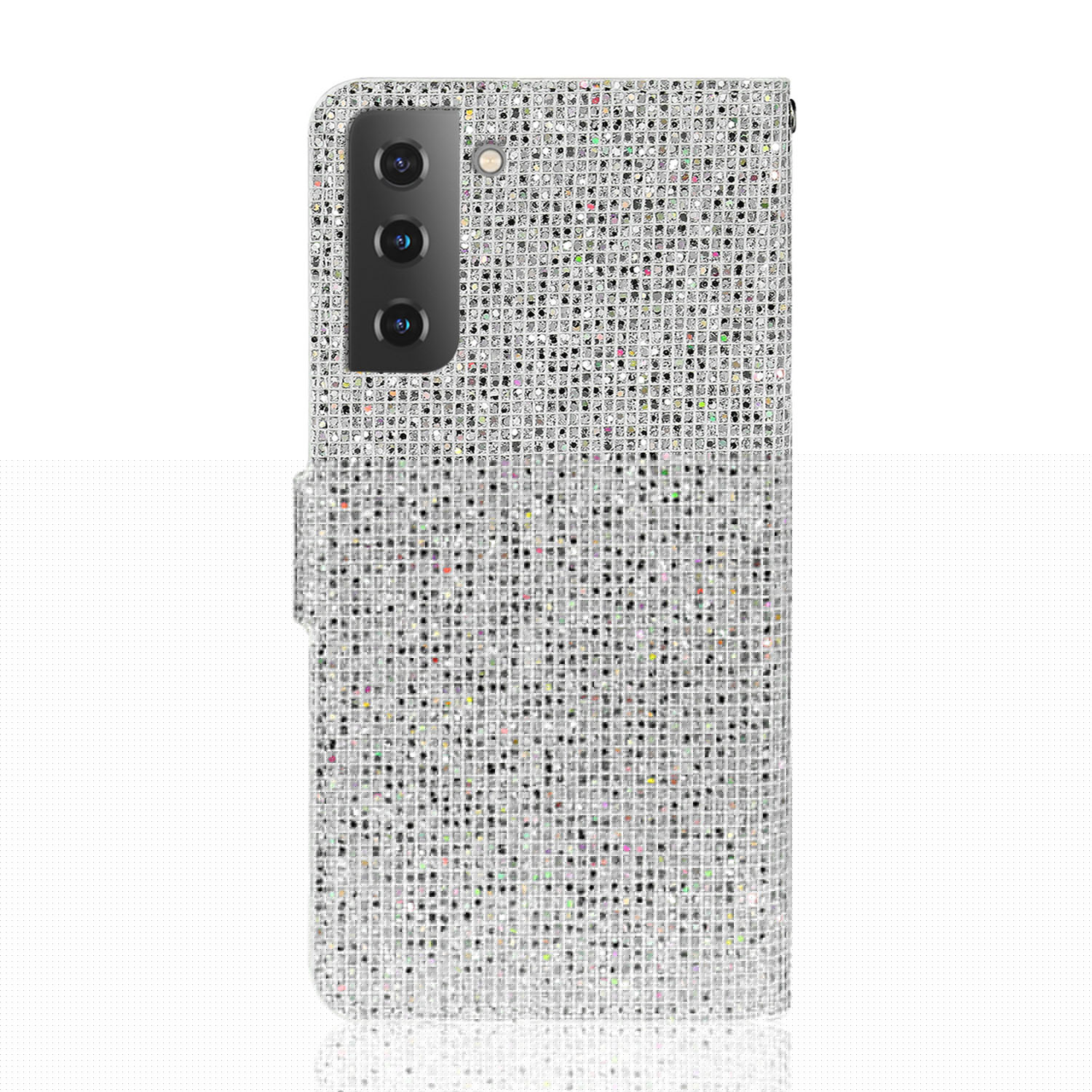 thumbnail image 5 of Allytechgroup for Samsung Galaxy S24 FE Case, Luxury Bling Glitter Sparkly PU Leather Shockproof TPU Anti-Scratch Flip Card Slots Wallet Stand Case with Hand Strap for Samsung Galaxy S24 FE, Silver, 5 of 10
