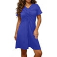 thumbnail image 2 of Zpanxa Casual Short Sleeve Dress for Women Solid Color Round Neck Comfort Fit Dress with Adjustable Drawstring Waist Flowy Summer Day Dress, 2 of 6