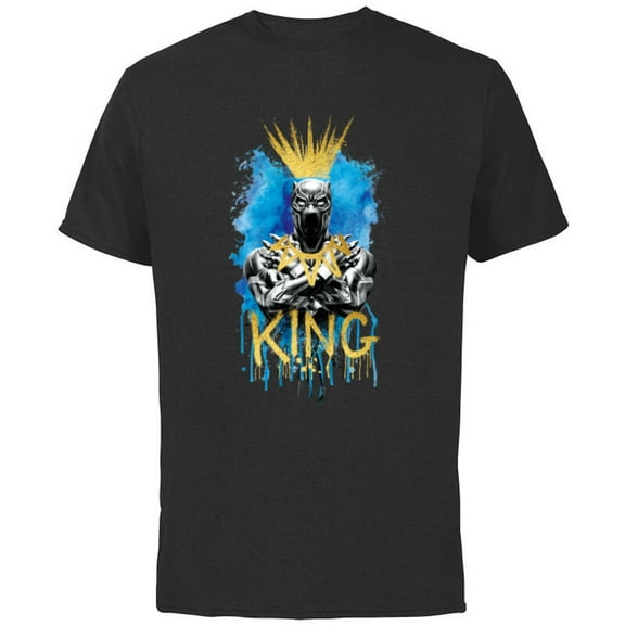 Marvel Black Panther King T'Challa Blue and Gold - Short Sleeve Cotton T-Shirt for Adults - Customized-Black