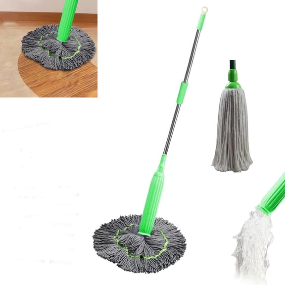 2 in 1 Dehydrated Mop, Dehydrated Mop with 2 Microfibra Replaceable Mop Pads, Self-Wringing Twist Mops for Floor Cleaning, 360 Degree Spin Round Wall Cleaning Mop