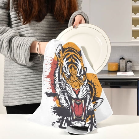 BZSMCE Kitchen Towels Creative Anger Tiger Pattern Pattern Durable Kitchen Towel