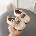 thumbnail image 2 of Gpaecead Baby Girls Bow Mary Jane Flats Soft Sole Non Slip Faux Leather Princess Dress Shoes For Toddler First Walker, Beige, 2 of 8