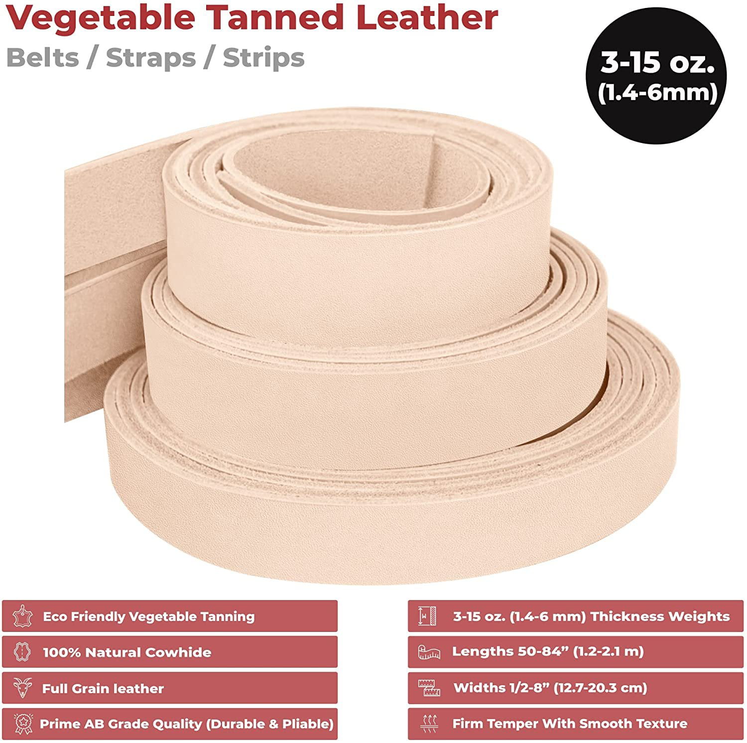 #2 Vegetable Tan Import Cowhide Leather Strip 8/9 oz 1-1/4x50 