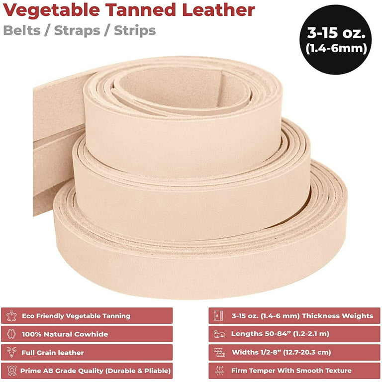 ELW Leather Blank Belt - 6-7 oz 2.4-3mm Thickness - Size 3/4x72 1.9x182cm  Cowhide Vegetable Tanned - Full Grain Strip, Strap - Ideal for DIY Belts 