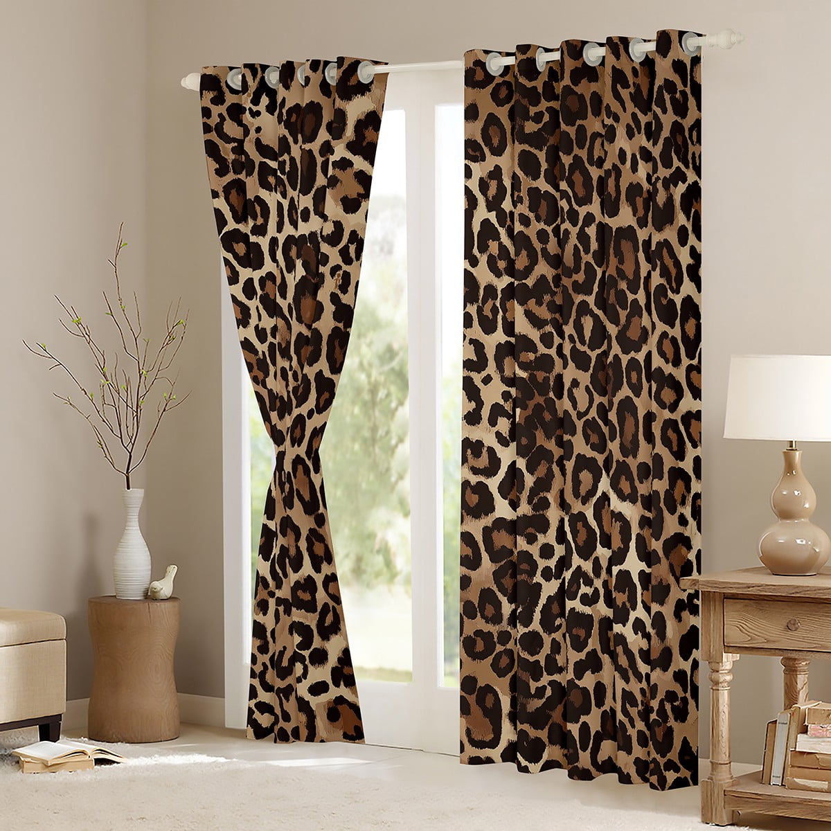 Manfei Leopard Print Blackout Curtains Set of 2 (52x84 Each),Wild Animal Window Curtains,Cheetah Pattern Curtains and Drapes For Girl Kids,Breathable Home Decor