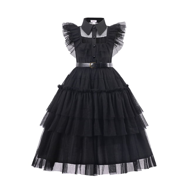 Disfraz de Halloween de Wednesdy Merlina Adams para niña, vestido de tul elegante para fiesta de Carnaval, traje gótico, Vestidos para niños