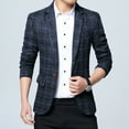 thumbnail image 3 of SPRING PARK Fashion Men Gentle Plaid Lapel Slim Fit Jacket Coat One Button Business Suit, 3 of 7