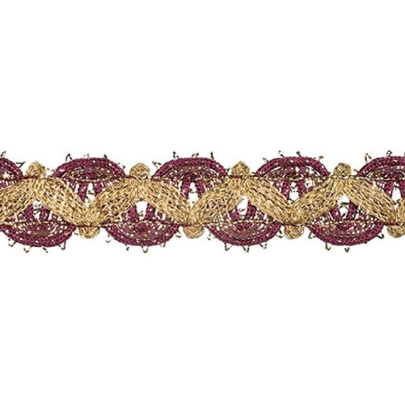 Metallic Fancy Scroll Trim 3/4"X10yd-Burgundy/Gold, Pk 10, Decorative Trimmings