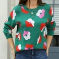 thumbnail image 4 of Uaswgudfs Women's Floral Knit Sweater: Round Neck & Long Sleeves, Cozy Relaxed Fit for Autumn/Winter​, 4 of 9