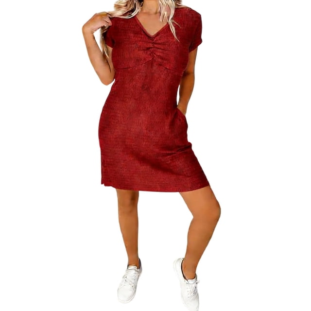 Elegante Vestido Corto con Cuello en V de Manga Corta Diseño de Moda Casual para Primavera Verano, Pantalones Cortos de Vestido de las Mujeres para el Uso Diario