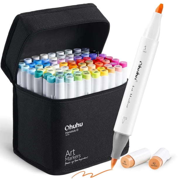 Marcadores de alcohol Ohuhu, 72 colores, doble punta, juego de batidora