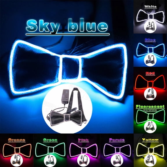 SGFCWSX Men Party Neckties,Glowing Neck Festival Performance Light Up Bow Stage Bow Tie Light Blue Free Size