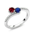 thumbnail image 2 of Gem Stone King 925 Sterling Silver Red Created Ruby and Blue Created Sapphire Bypass Ring for Women (0.74 Cttw, Gemstone July Birthstone, Round 4MM, Available in Size 5, 6, 7, 8, 9), 2 of 4