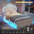 thumbnail image 2 of White Girl Bed Twin Size with LED Lights and Storage Drawers, Velvet Upholstered Platform Bed for Girls, Twin Princess Bed Frame with Adjustable Headboard, No Box Spring Needed, 2 of 9
