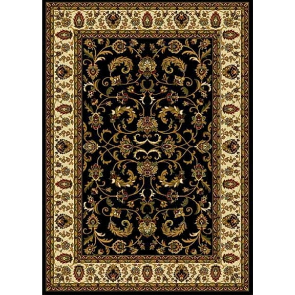 Traditional Persian Oriental Black Bordered Floral Area Rug - Actual 3' 6" x 5' 2"