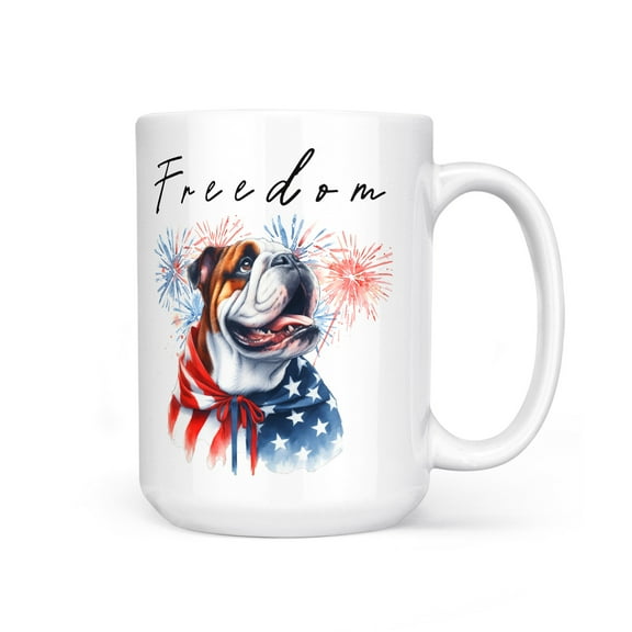 Freedom Bulldog on Independence Day 4th of July Mug Dog Lover Gifts Idea Coffee Tea Cup - 01005