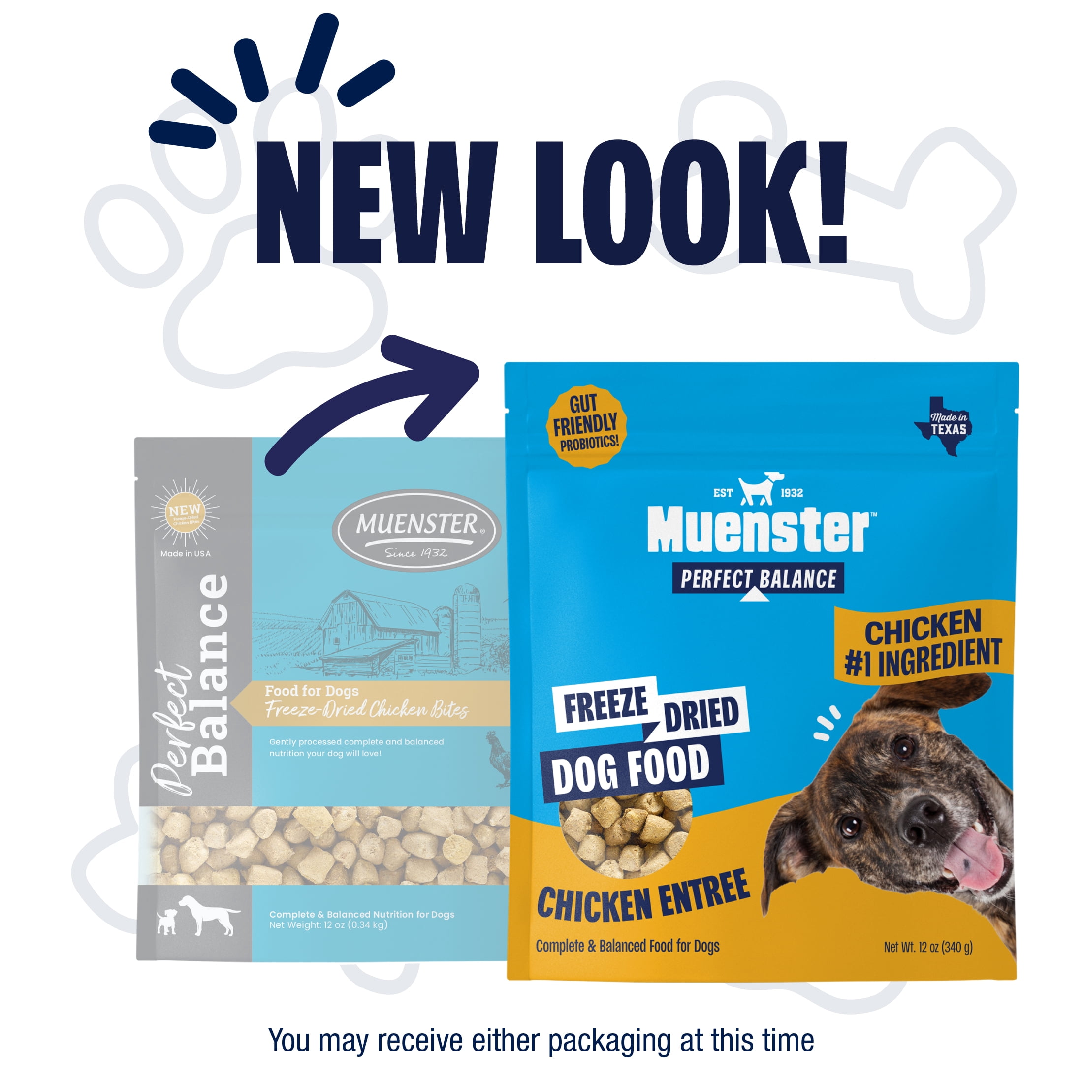 (6 pack) Muenster Perfect Balance Chicken Bites Freeze-Dried Dog Food, for All Life Stages, use as a Meal, Meal Topper or Training Treat, 12 oz Pouch