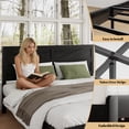 thumbnail image 4 of King Size Farmhouse Wooden Bed Frame with Headboard, Boho Platform Bedframe Sturdy Metal Slats Support, No Spring Mattress , Silent Operation, Easy Assembly (King, Black), 4 of 11