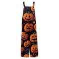 thumbnail image 4 of WTOBBY Women's Sleeveless Cotton Romper with Halloween Print, Casual Overalls Featuring Adjustable Straps, Pockets, Comfy Fit for Summer, Cute and Stylish,Orange2XL, 4 of 7