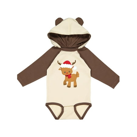 

Inktastic Cute Reindeer Reindeer With Santa Hat Red Nose Gift Baby Boy or Baby Girl Long Sleeve Bodysuit