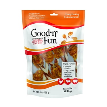 Good ’n’ Fun AJH3 Triple Flavor Double Pops with Chicken, Gourmet Dog Snacks, 5.5 Ounces