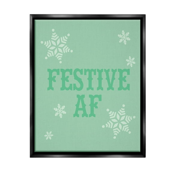Stupell Industries Funny Festive AF Phrase Holiday Painting Black Floater Framed Canvas Art Print Wall Art, 17 x 21