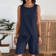 thumbnail image 4 of Dazajoo Ensembles Décontractés Deux Pièces pour Femmes, Hauts Sans Manches à Col Rond Assortis à des Shorts à Taille Élastique avec Poches, Navy, L, 4 of 7