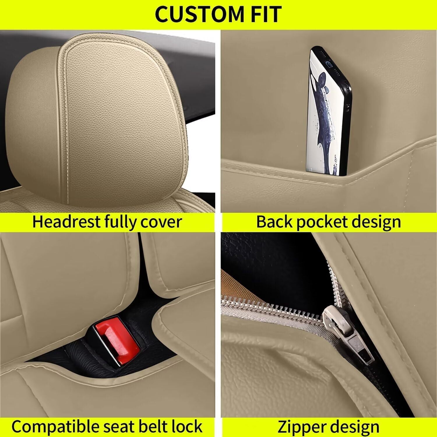 DIKSOAKR Prius Seat Cover Fit for Toyota Prius Accessories 2001-2015,Full Sets Waterproof Faux Leather Seat Protector,Auto Premium Interior(Beige,2 Row 5 Seats)