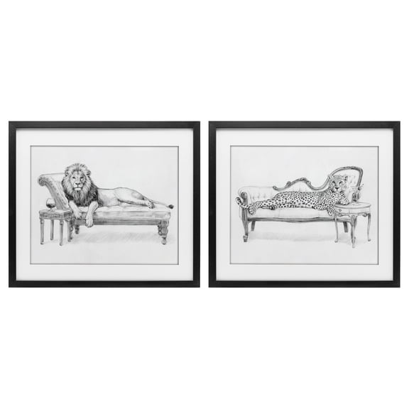 Stupell Industries Lounging Beasts Wildlife 2 Piece Black Framed Print Under Glass Set, design by Victoria Barnes