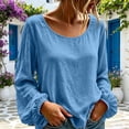 thumbnail image 2 of Lmueinov Long Sleeve Shirts for Women Cotton Linen Crew Neck Loose Fit Pullover Tops Solid Lightweight Casual Trendy Summer Fall Vacation Outfits, 2 of 3